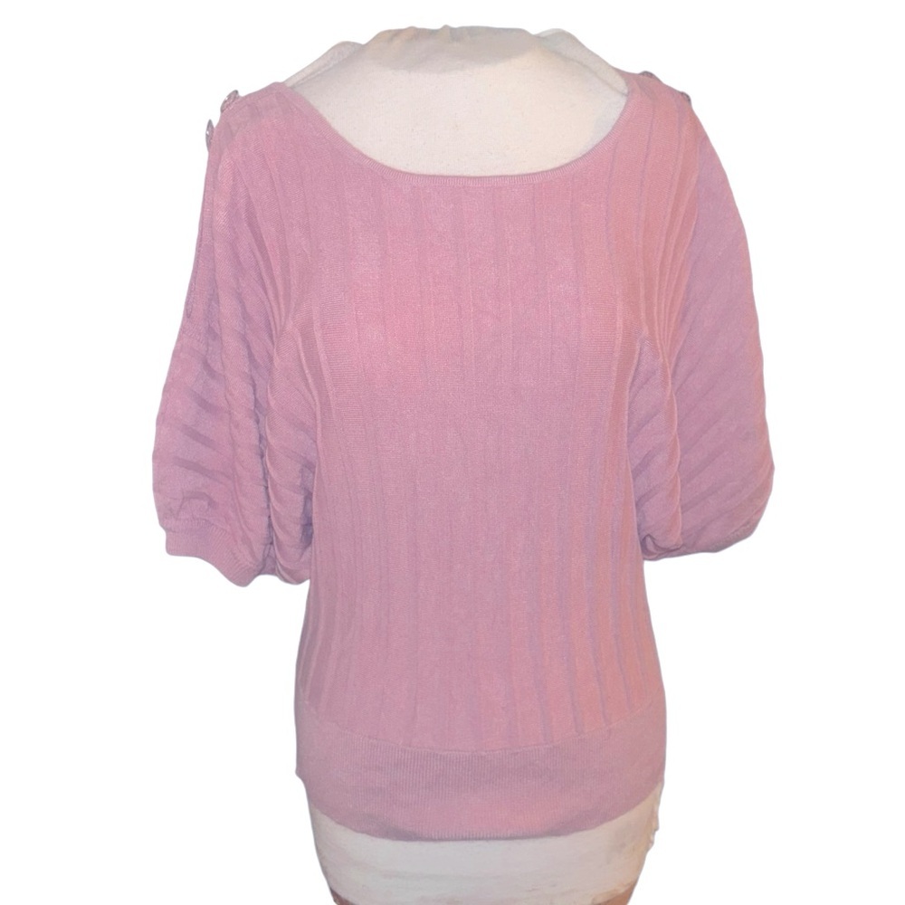 Adrienne Vittadini Pink Blouse Sz M Cold Shoulder Shine Button
